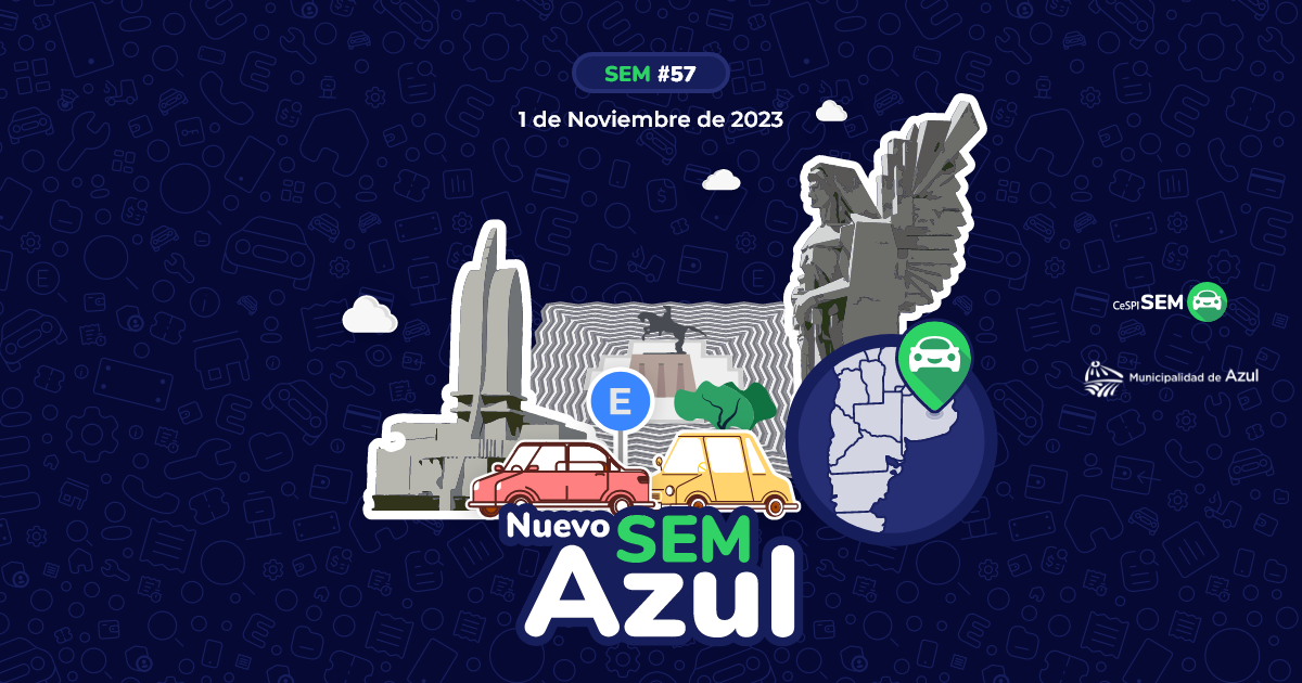 SEM en Rawson Información sobre SEM en Rawson sobre fondo azul texturado, ilustraciones al respecto, logos de las instituciones involucradas