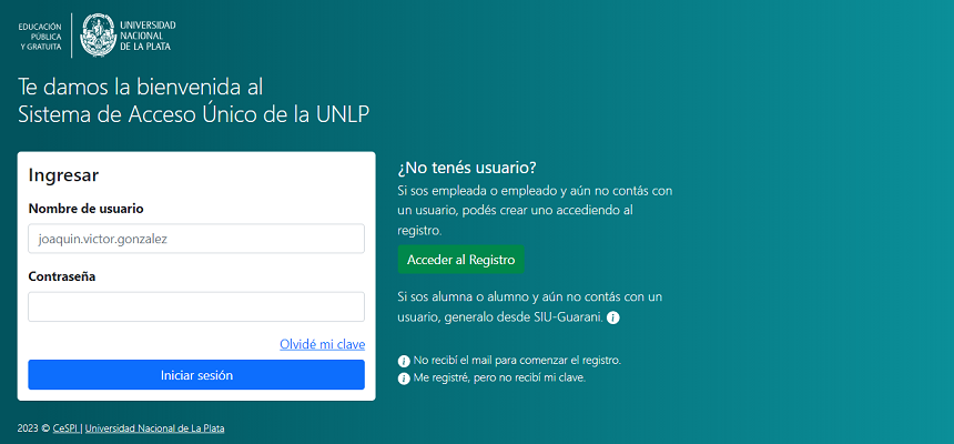 Portal para acceder al sistema de acceso único de la UNLP